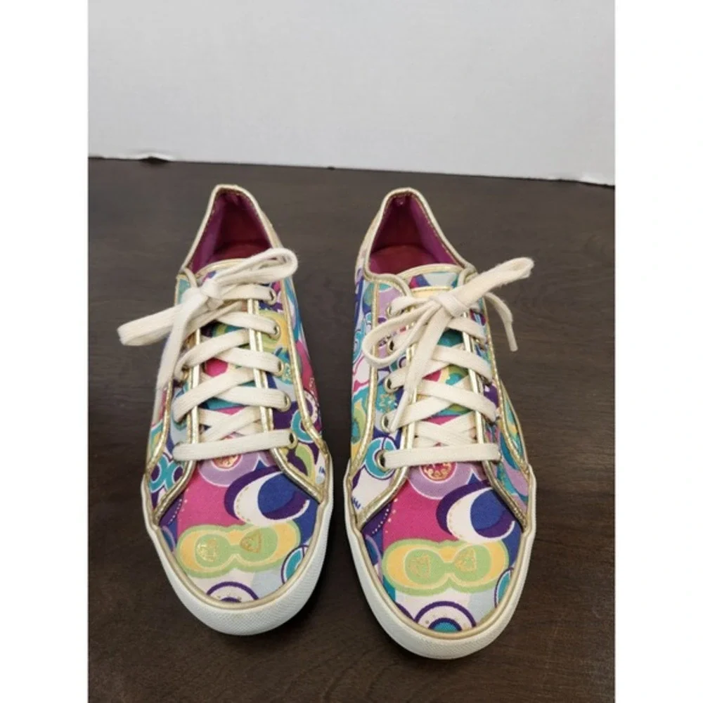 Coach Sneakers Low Top Canvas Colorful Pattern Casual Shoes Size 7.5‎ - Picture 4 of 7